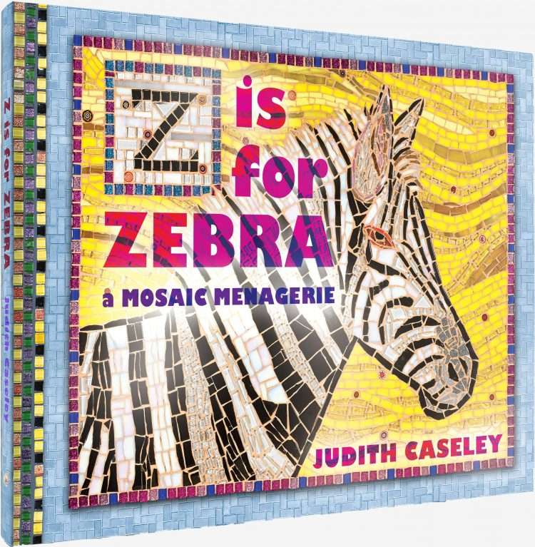 The cover of z is for zebra which shows an image of a zebra created by tiles