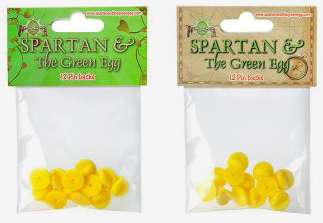 2 packs of 12 Spartan and the Green Egg Pinbacks